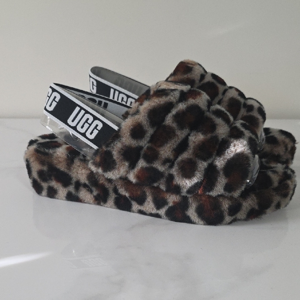 UGG Animal Print Fluffy Slides